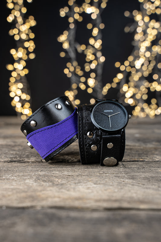 Kožna Narukvica sa Satom Duo Violet